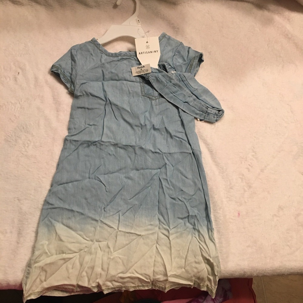 Artisan NY Chambray Dress Girls 4T Blue Ombre New Tie Waist Short Sleeve Pocket
